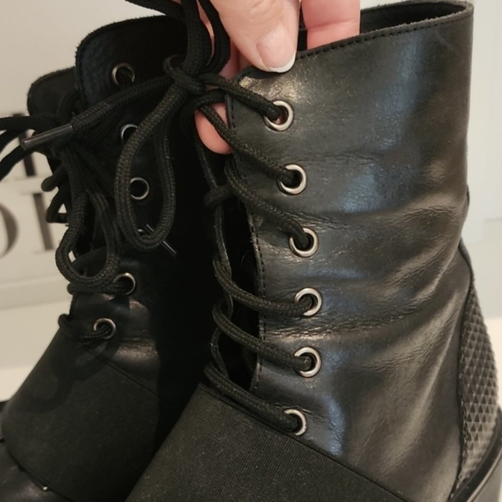 Black soft calfskin leather combat motorcycle Chelsea boots made in Italy - Picture 8 of 12